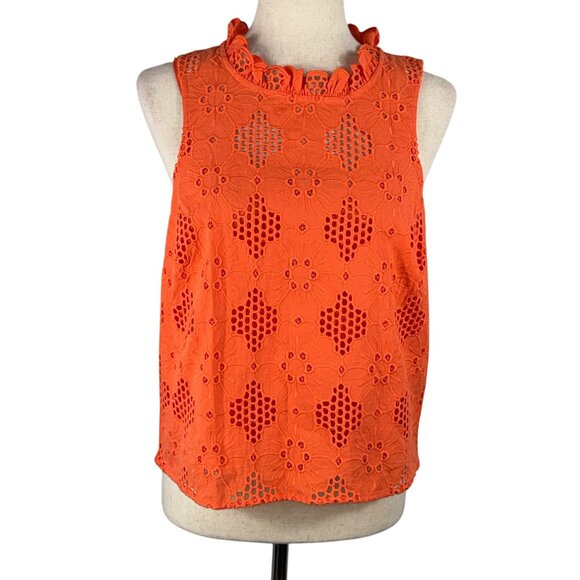Like new! J. Crew Embroidered Eyelet Lace Sleeveless Top in Soft Orange … - Picture 2 of 10